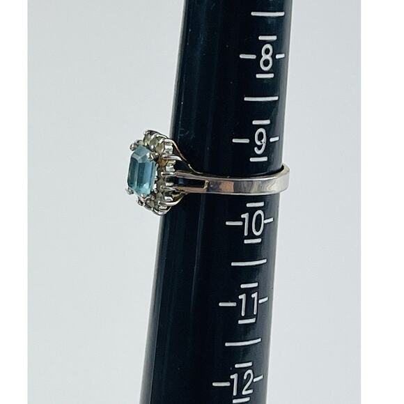 Vintage Ring 14K GE Gold Electroplate Taiwan Size 9 Aquamarine Blue Pale Rhinest - Picture 7 of 16